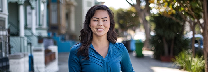 Chiropractor San Francisco CA Kate Russell On The Sidewalk Chiropractor Kate Russell Standing On The Sidewalk